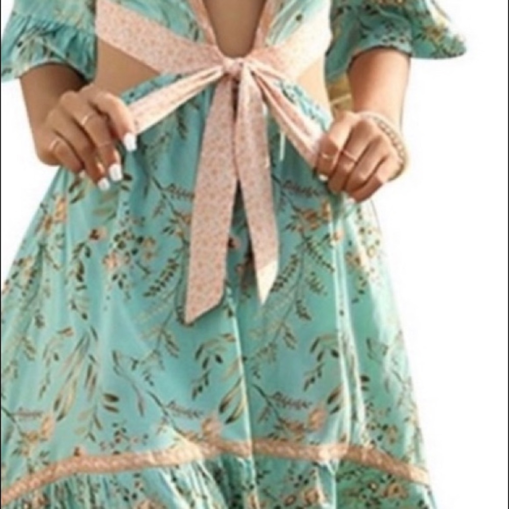 🔥NWT BESTSELLER🔥PRINT MINT GREEN BOHO DRESS. - Picture 4 of 7